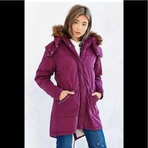 Numph Urban Outfitters Rebecca Purple Removable Hood Sherpa Lined Parka Coat